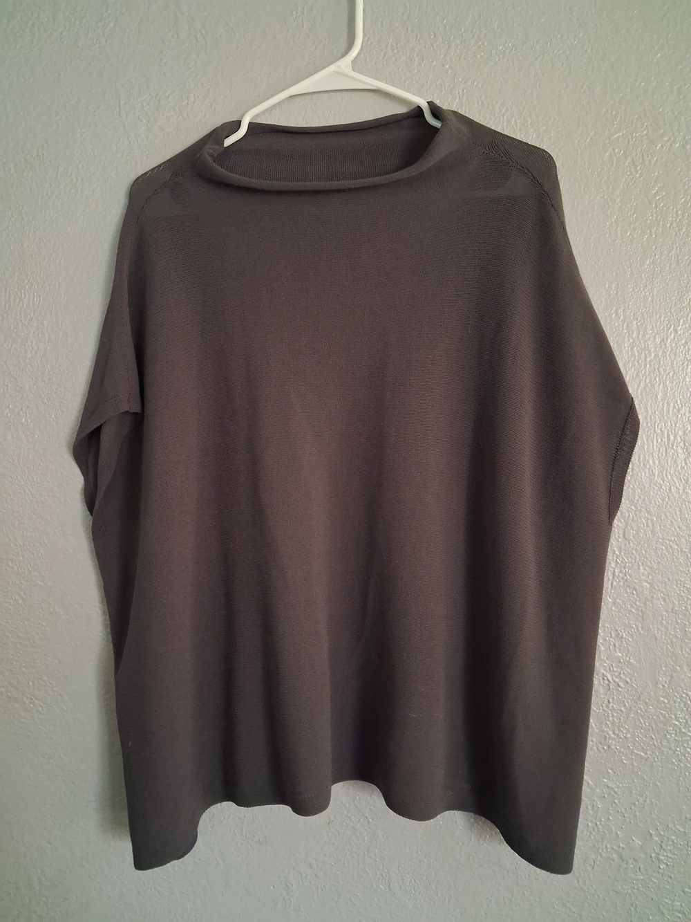 Eileen Fisher Rock Gray Popover SS Sweater Cotton Blend L
